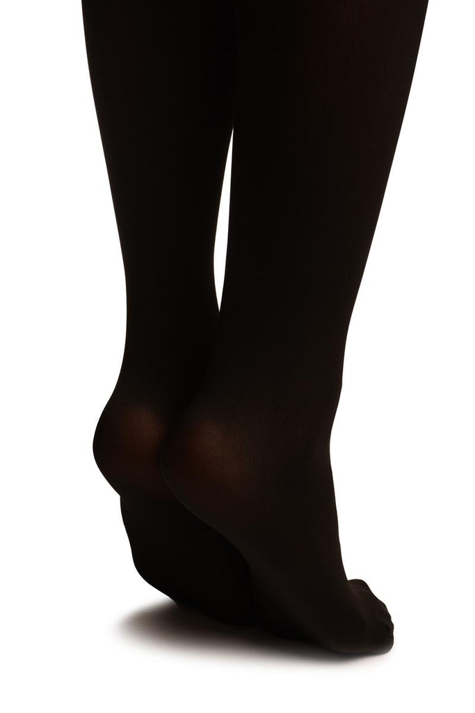Liss Kiss Black Opaque Faux Stockings With Roses And Sheer Top Tights - Tights