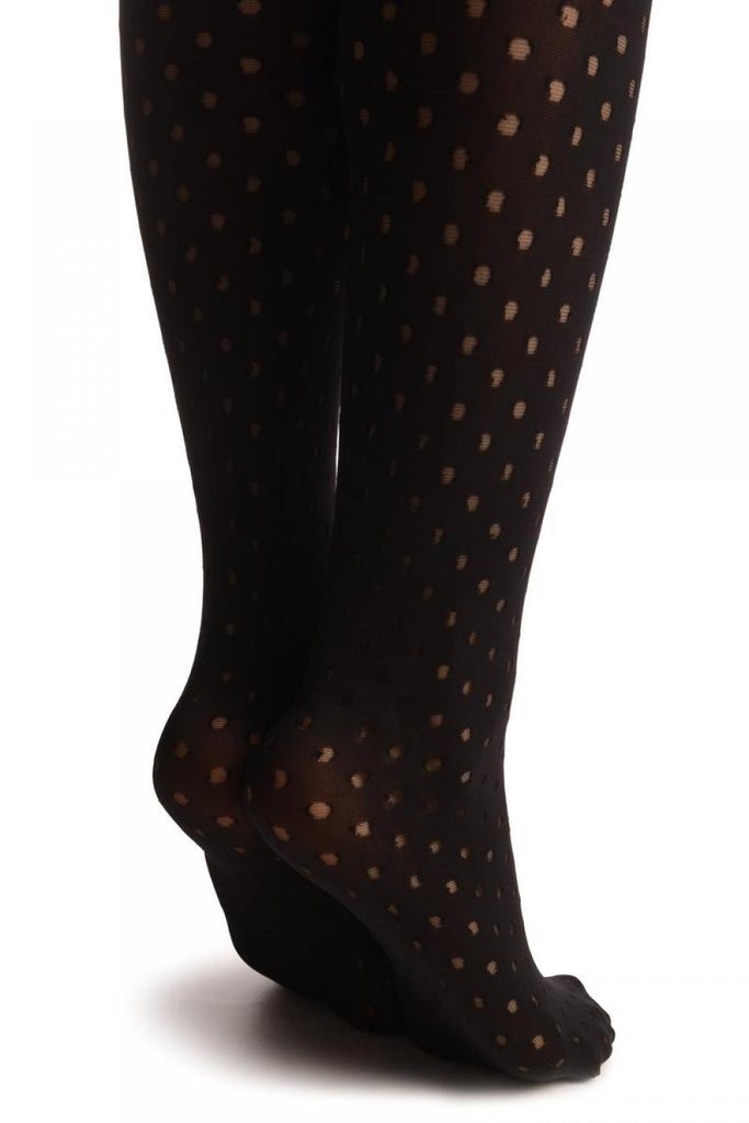 Liss Kiss Black Opaque Faux Stockings With Transparent Polka Dot - Tights