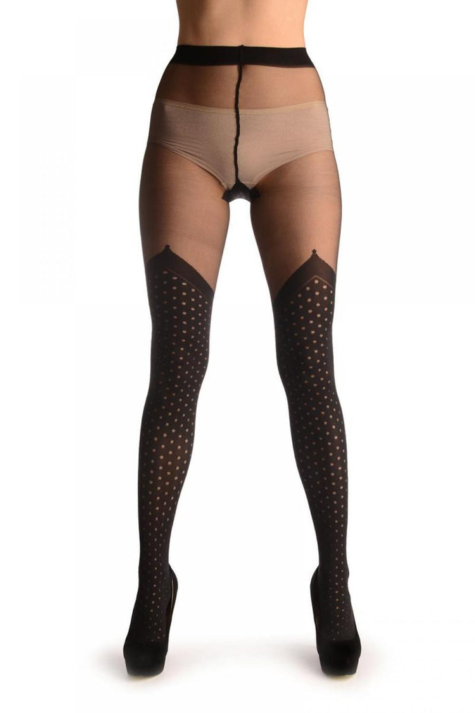 Liss Kiss Black Opaque Faux Stockings With Transparent Polka Dot - Tights