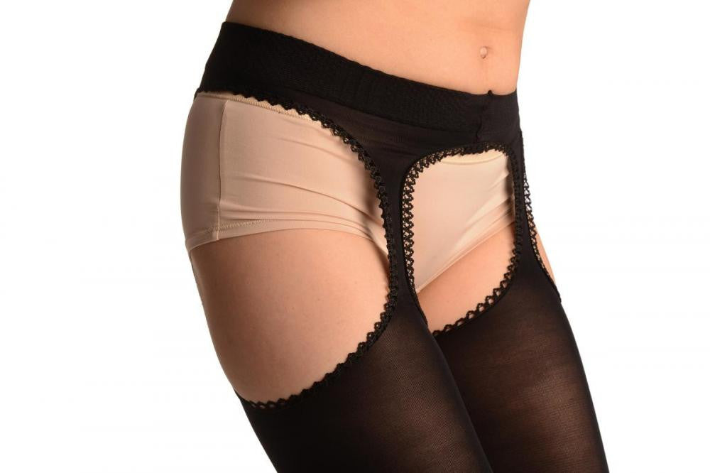 Liss Kiss Black Opaque With Attached Suspender Belt - Tights