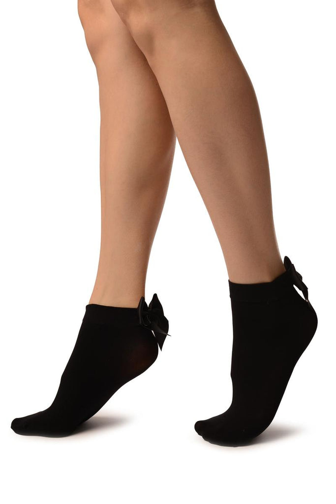Liss Kiss Black Opaque With Black Bow Ankle High Socks - Socks