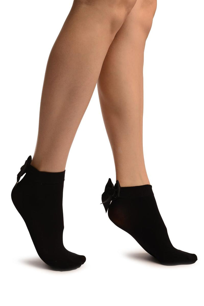 liss kiss Black Opaque With Black Bow Ankle High Socks - Socks