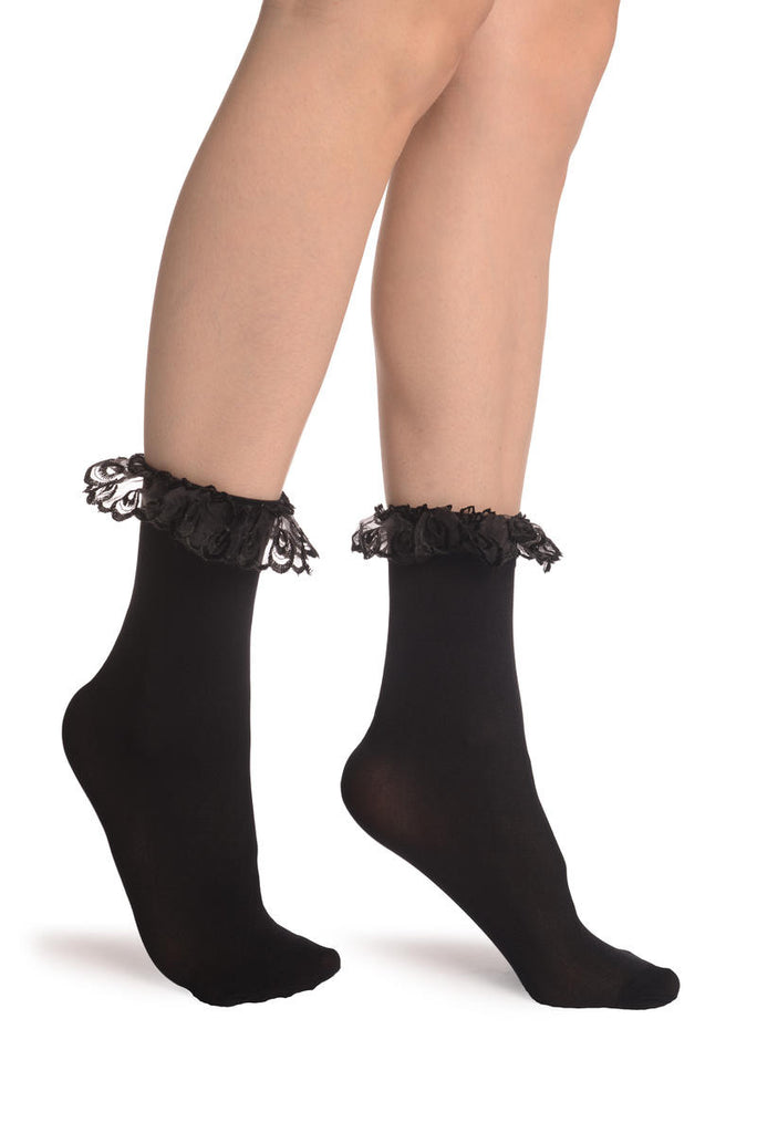 liss kiss Black Opaque With Black Lace Ankle Hight Socks 60 Den - Socks liss kiss Black Opaque With Black Lace Ankle Hight Socks 60 Den - Socks