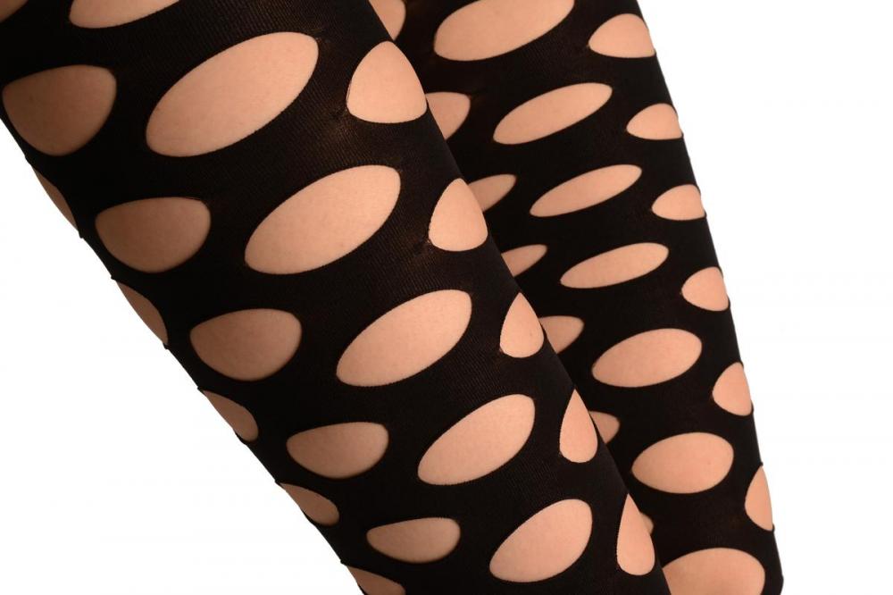 Liss Kiss Black Opaque With Large Key Holes - Tights Footless
