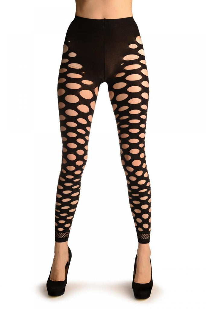 Liss Kiss Black Opaque With Large Key Holes - Tights Footless