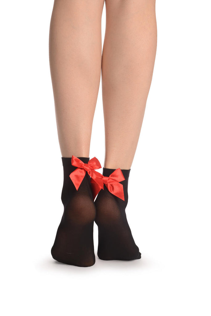 liss kiss Black Opaque With Red Satin Bow Ankle High Socks 60 Den - Socks liss kiss Black Opaque With Red Satin Bow Ankle High Socks 60 Den - Socks