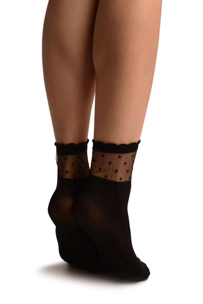 Liss Kiss Black Opaque With Sheer Spotty Top Ankle High Socks - Socks