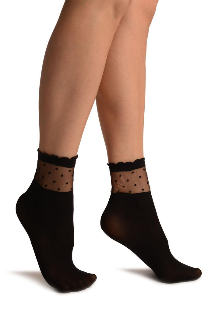 liss kiss Black Opaque With Sheer Spotty Top Ankle High Socks - Socks