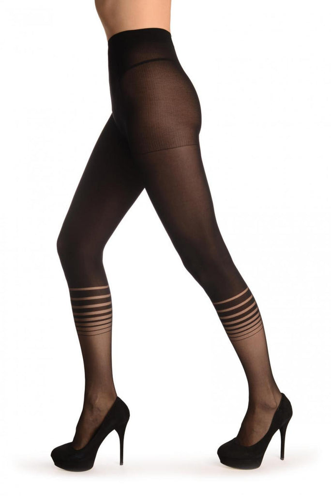 Liss Kiss Black Opaque With Stripped Transparent Socks - Tights