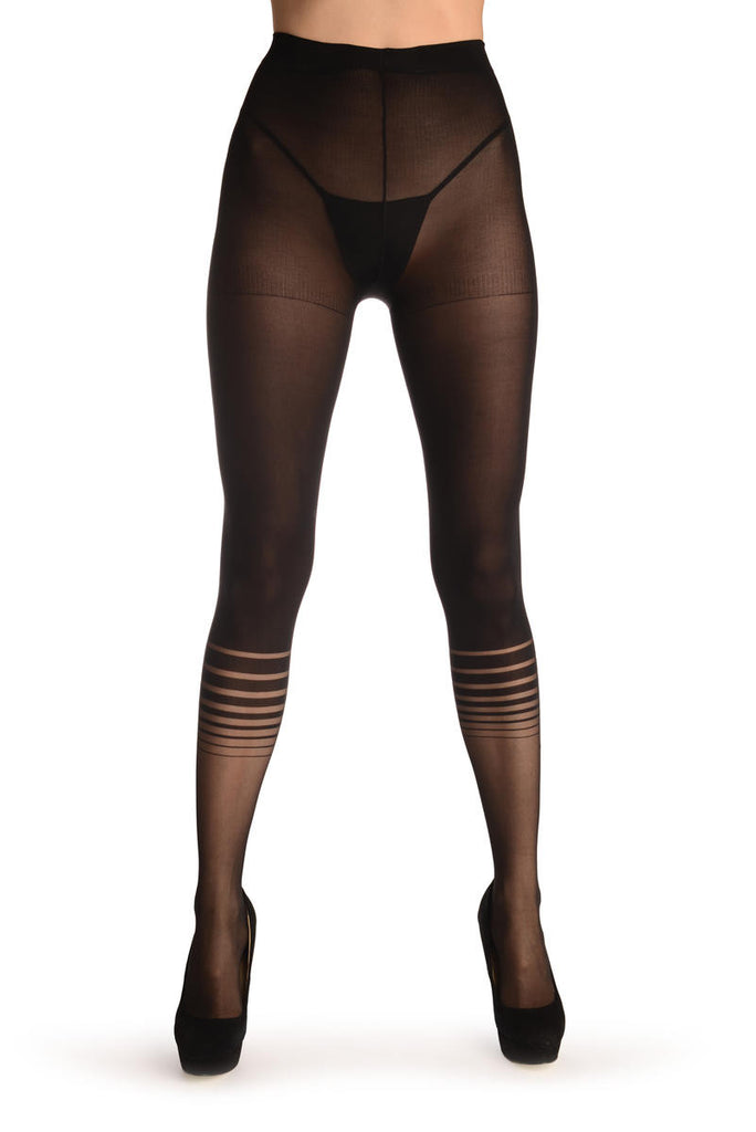 Liss Kiss Black Opaque With Stripped Transparent Socks - Tights