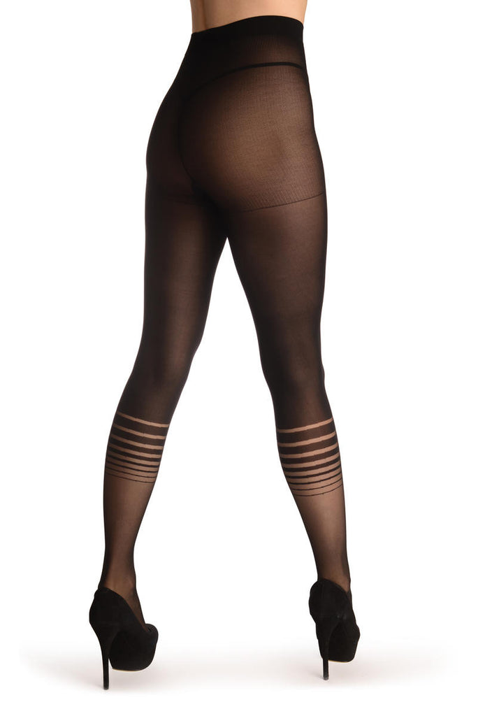 Liss Kiss Black Opaque With Stripped Transparent Socks - Tights