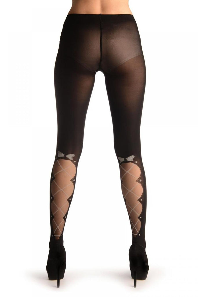 Liss Kiss Black Opaque With Transparent Lace Up Panel - Tights