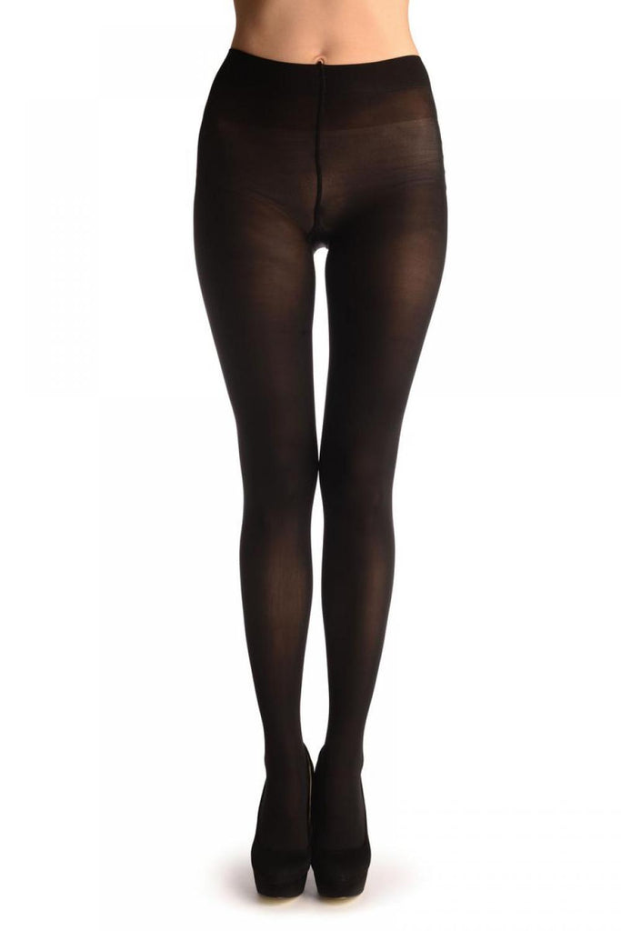 Liss Kiss Black Opaque With Transparent Lace Up Panel - Tights