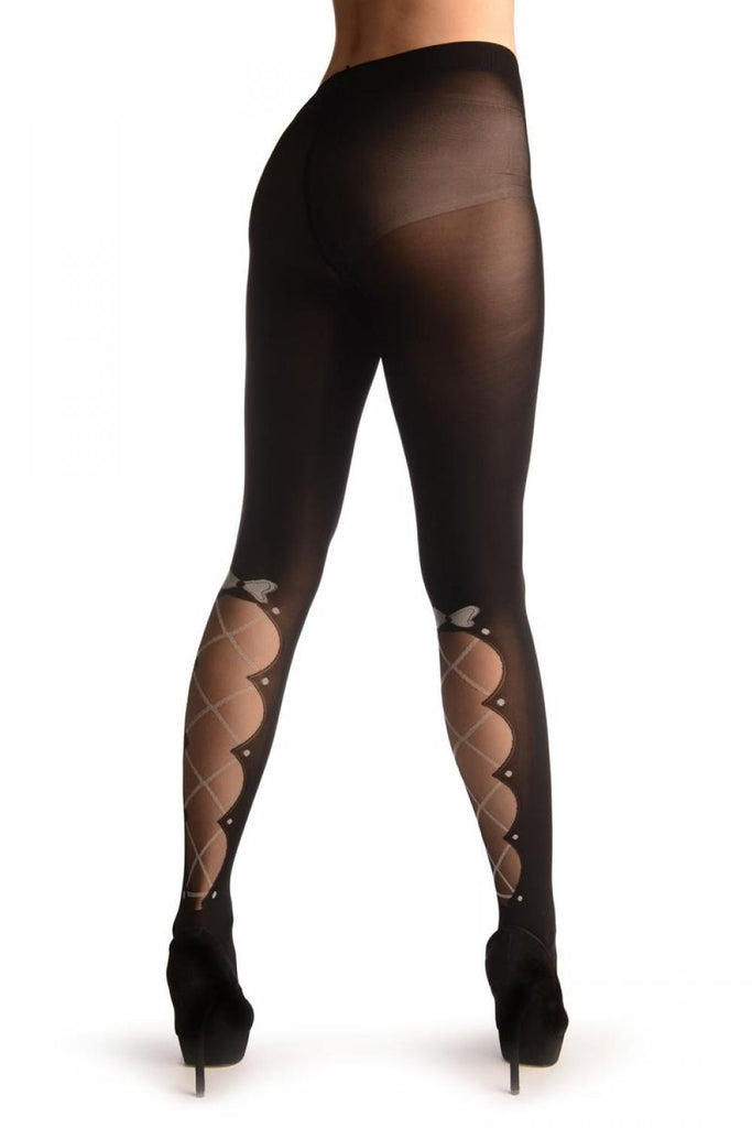 liss kiss Black Opaque With Transparent Lace Up Panel - Tights
