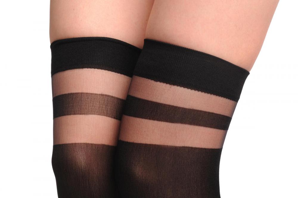 Liss Kiss Black Opaque With Transparent Stripes Top - Over The Knee Socks