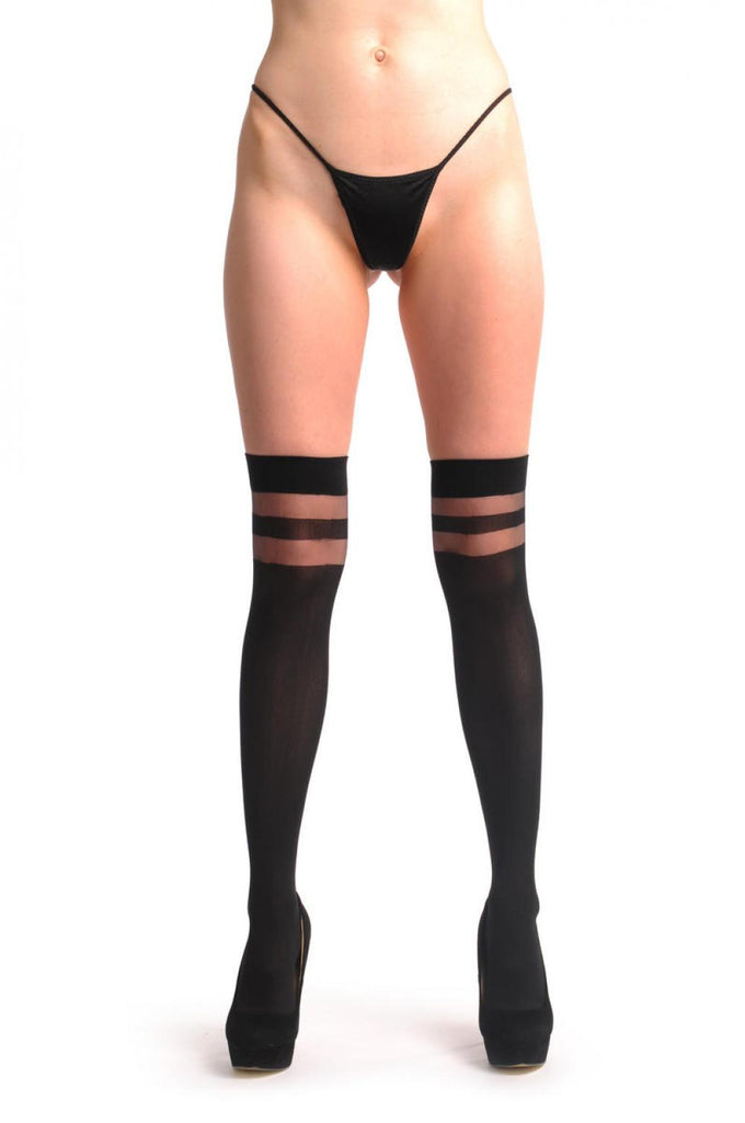 liss kiss Black Opaque With Transparent Stripes Top - Over The Knee Socks