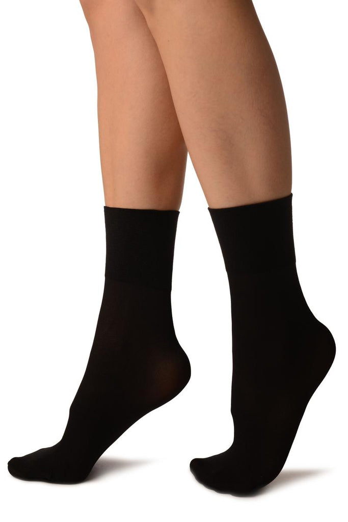 Liss Kiss Black Opaque With Very Wide Top Ankle High Socks - Socks