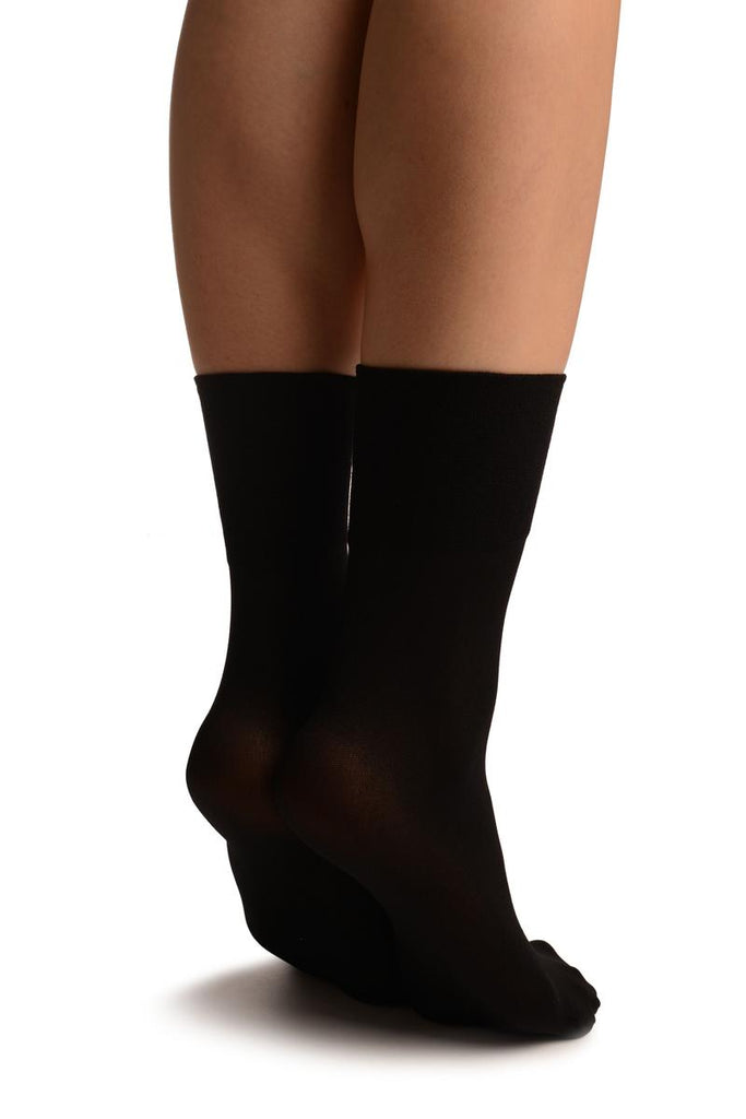 Liss Kiss Black Opaque With Very Wide Top Ankle High Socks - Socks
