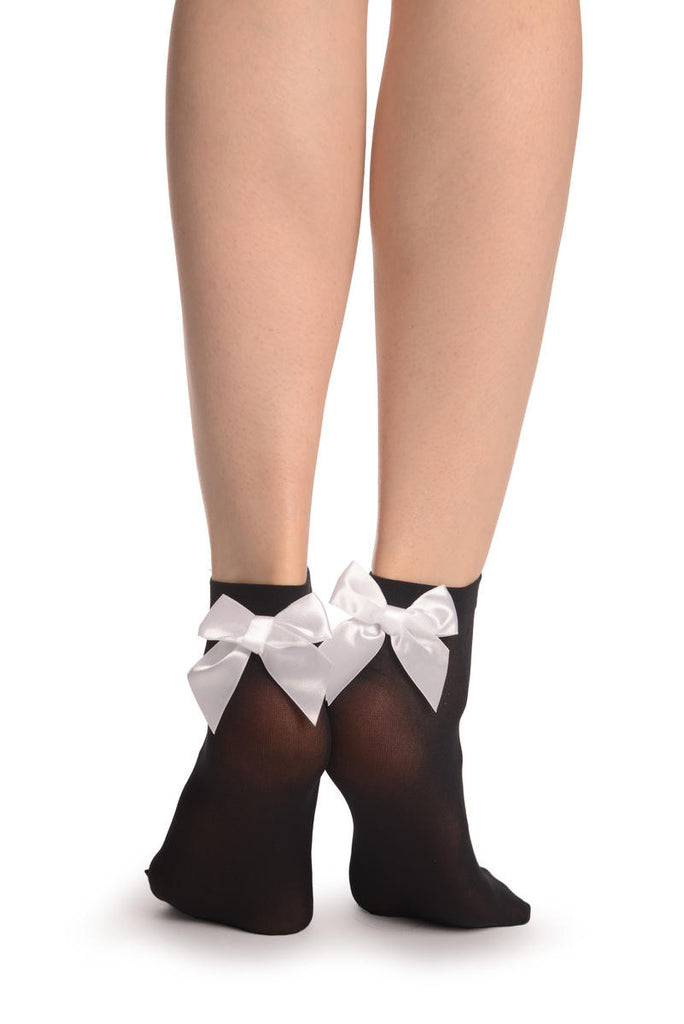 liss kiss Black Opaque With White Satin Bow Ankle High Socks 60 Den - Socks liss kiss Black Opaque With White Satin Bow Ankle High Socks 60 Den - Socks