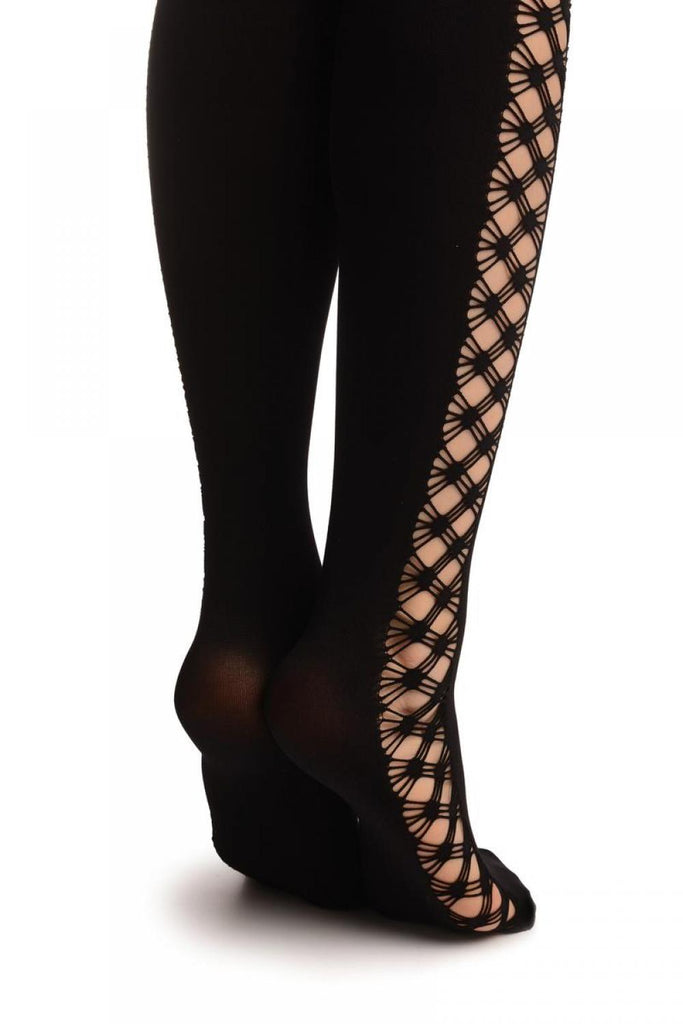 Liss Kiss Black Opaque With Wide Side Mesh Seam - Tights
