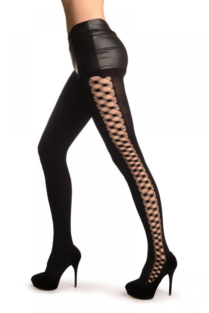 Liss Kiss Black Opaque With Wide Side Mesh Seam - Tights