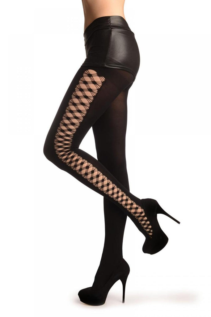 liss kiss Black Opaque With Wide Side Mesh Seam - Tights
