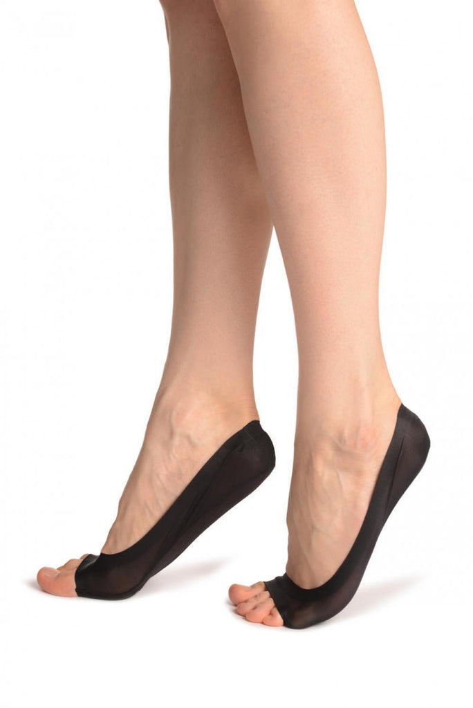 Liss Kiss Black Open Toes With Silicon Grip Footies - Footsies Socks