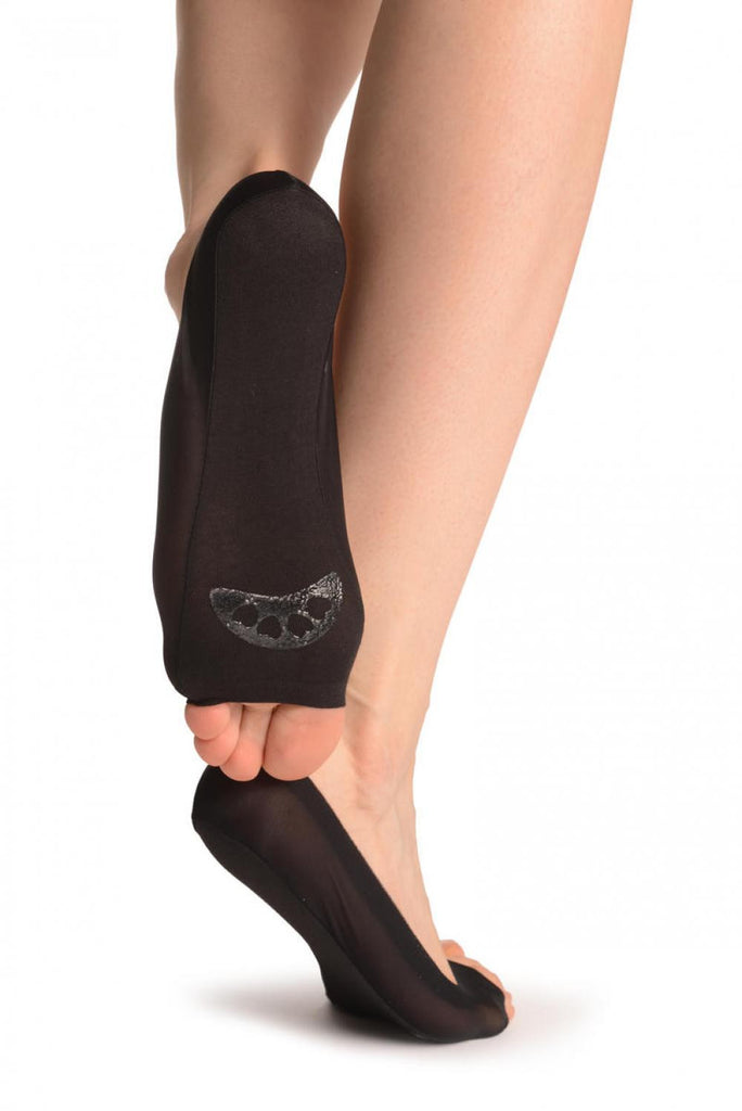 Liss Kiss Black Open Toes With Silicon Grip Footies - Footsies Socks