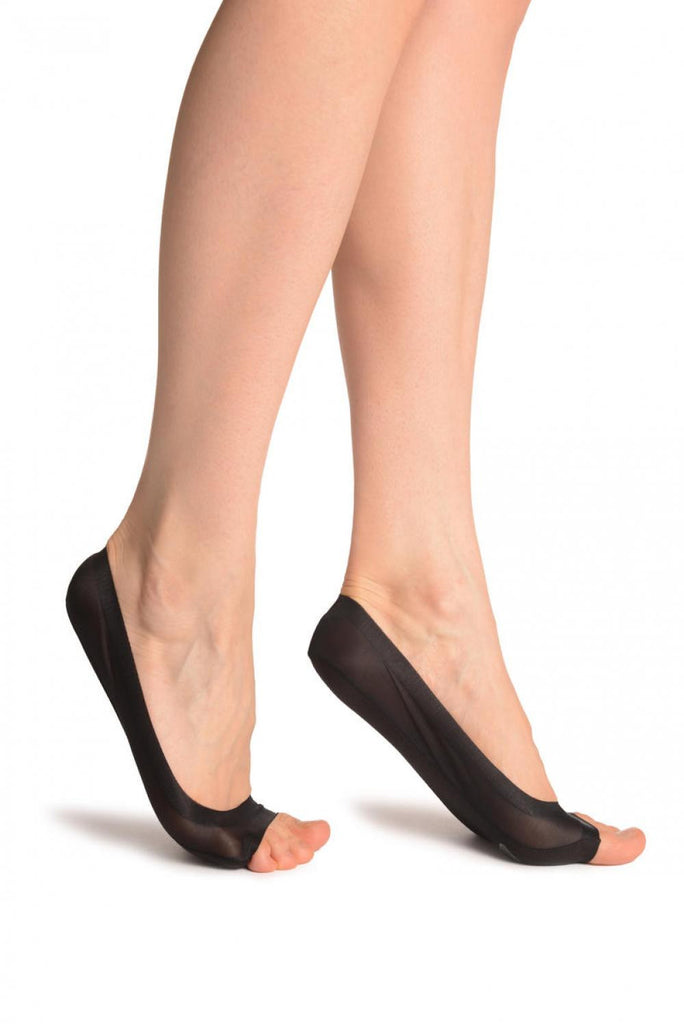 liss kiss Black Open Toes With Silicon Grip Footies - Footsies Socks