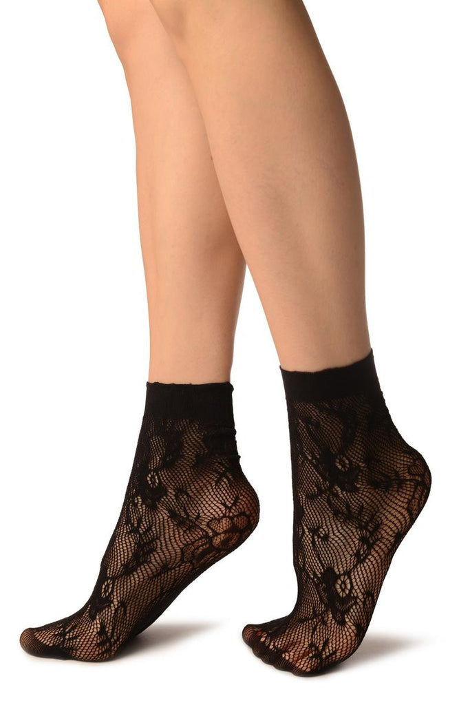 Liss Kiss Black Orchids Lace Socks Ankle High - Socks