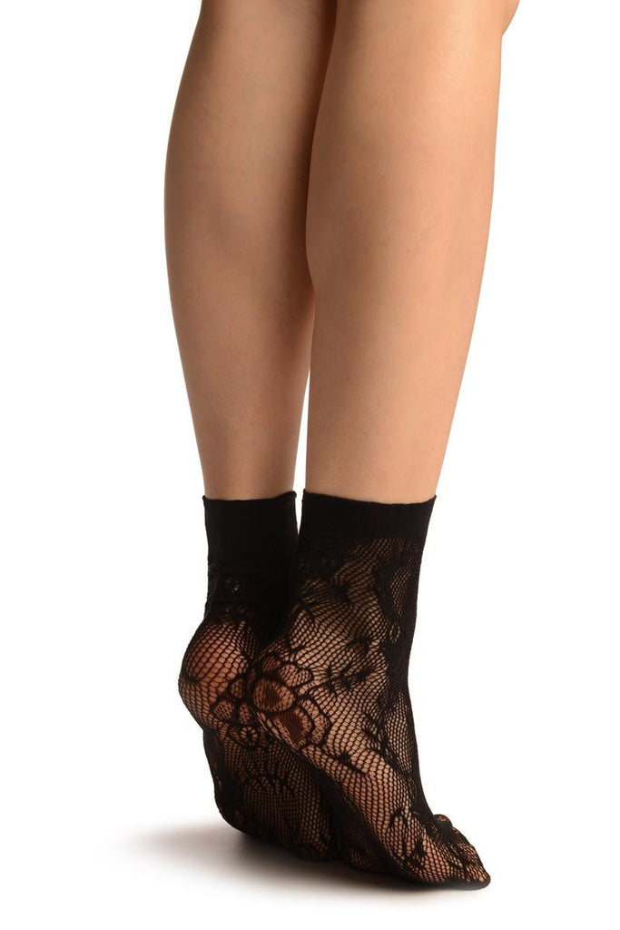 Liss Kiss Black Orchids Lace Socks Ankle High - Socks