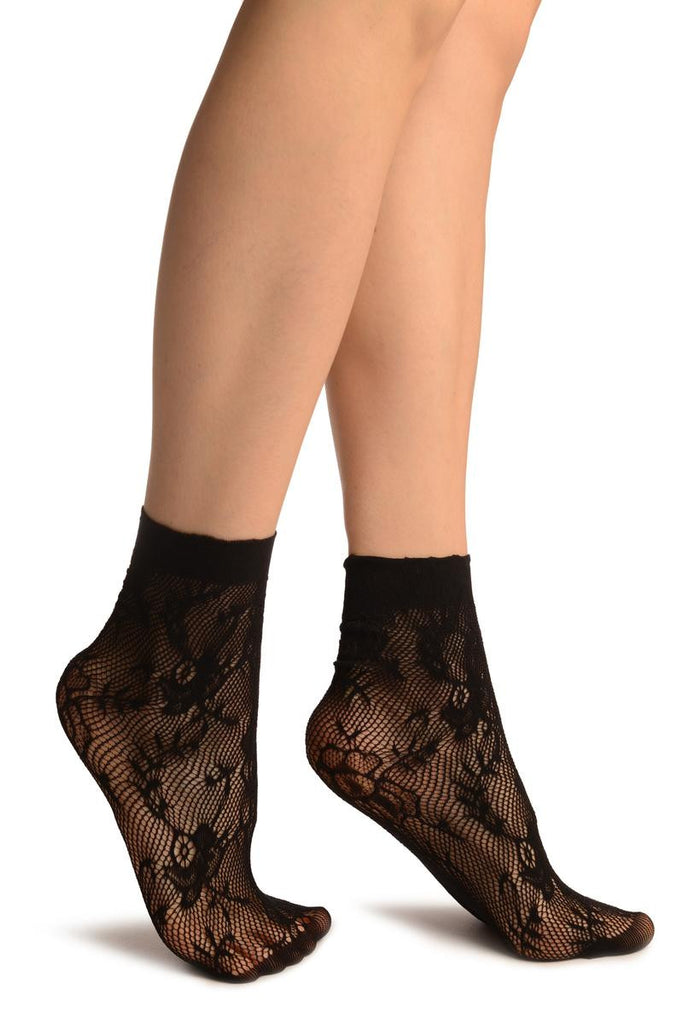 liss kiss Black Orchids Lace Socks Ankle High - Socks