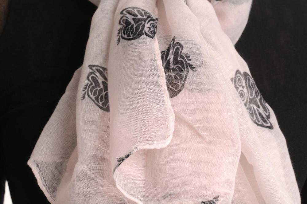 Liss Kiss Black Owl On White Unisex Scarf & Beach Sarong - Scarf