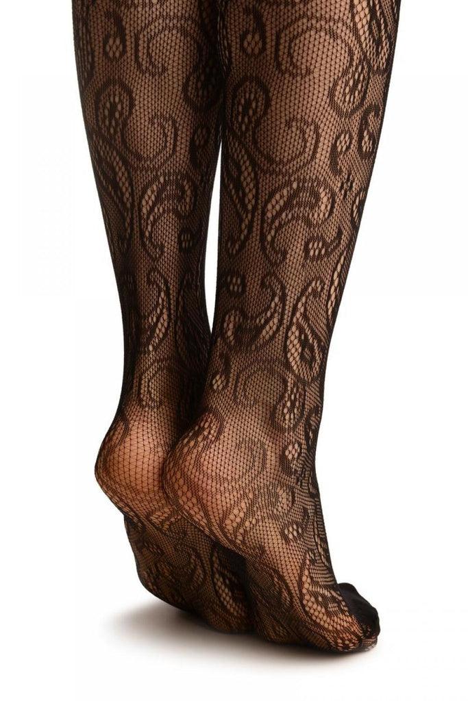 Liss Kiss Black Paisley Lace Bodystocking - Bodystocking
