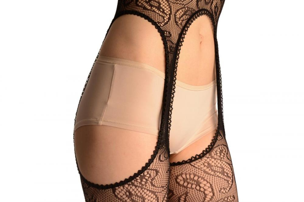 Liss Kiss Black Paisley Lace Bodystocking - Bodystocking