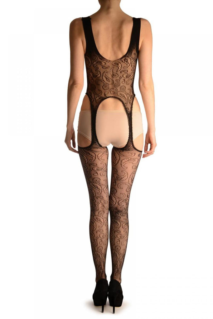 Liss Kiss Black Paisley Lace Bodystocking - Bodystocking