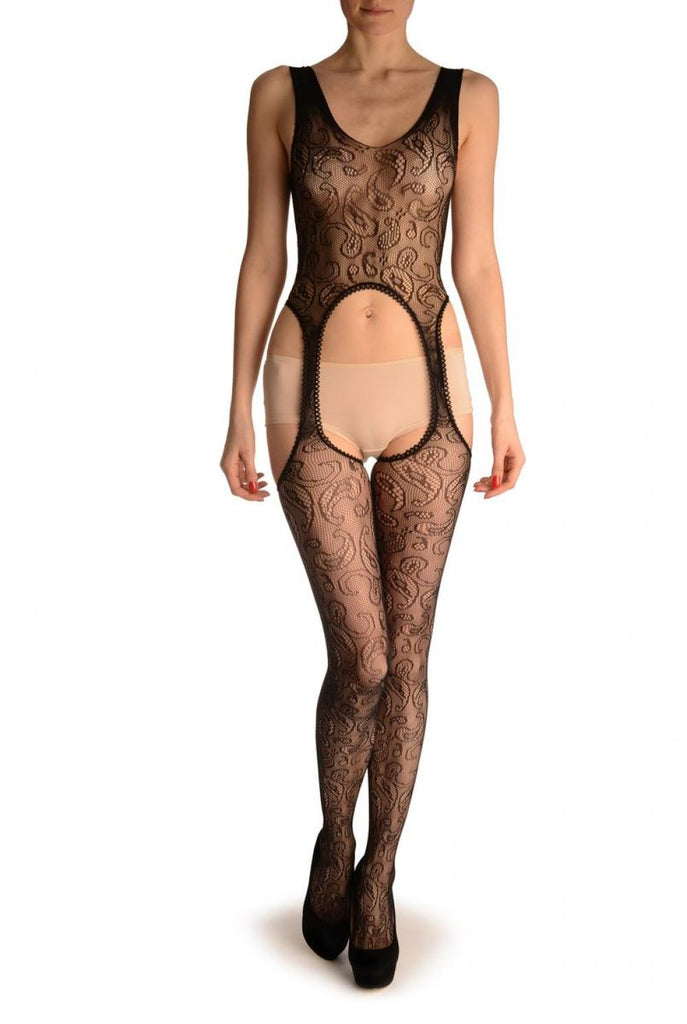 liss kiss Black Paisley Lace Bodystocking - Bodystocking