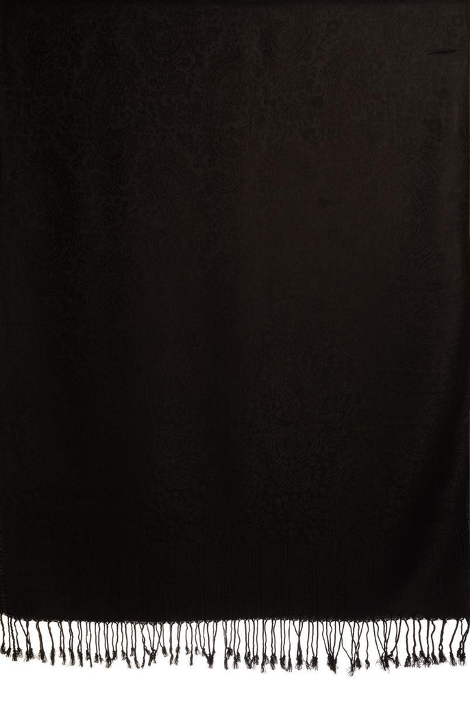 Liss Kiss Black Paisleys Pashmina Feel With Tassels - Scarf