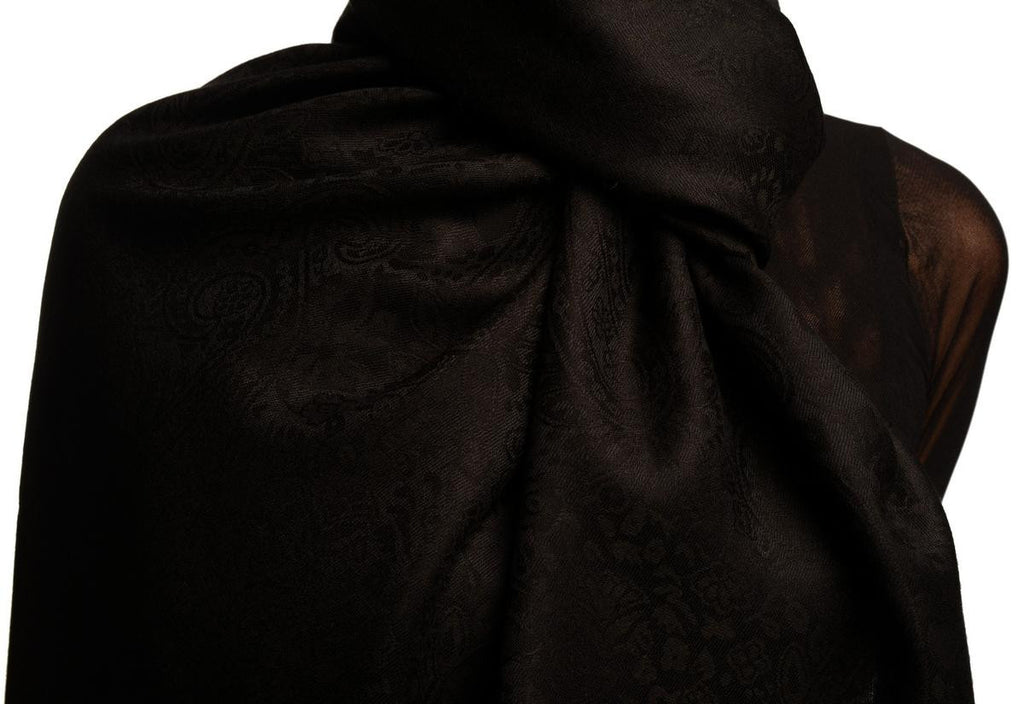 Liss Kiss Black Paisleys Pashmina Feel With Tassels - Scarf