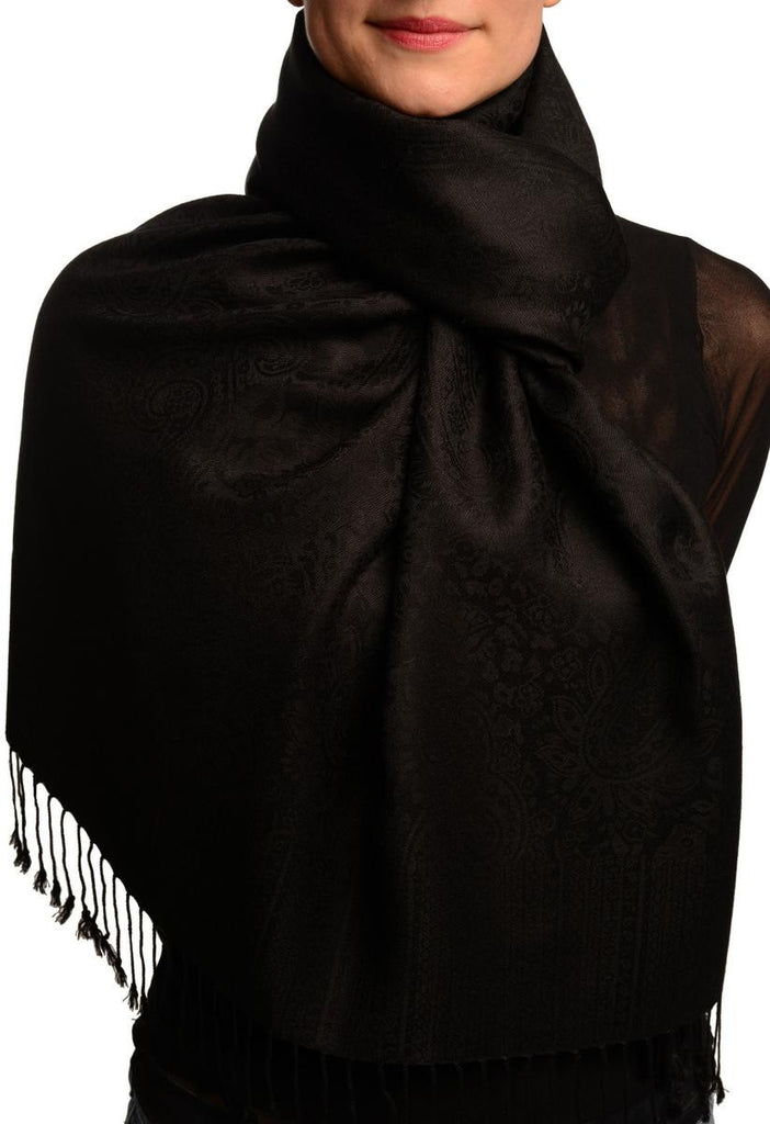liss kiss Black Paisleys Pashmina Feel With Tassels - Scarf