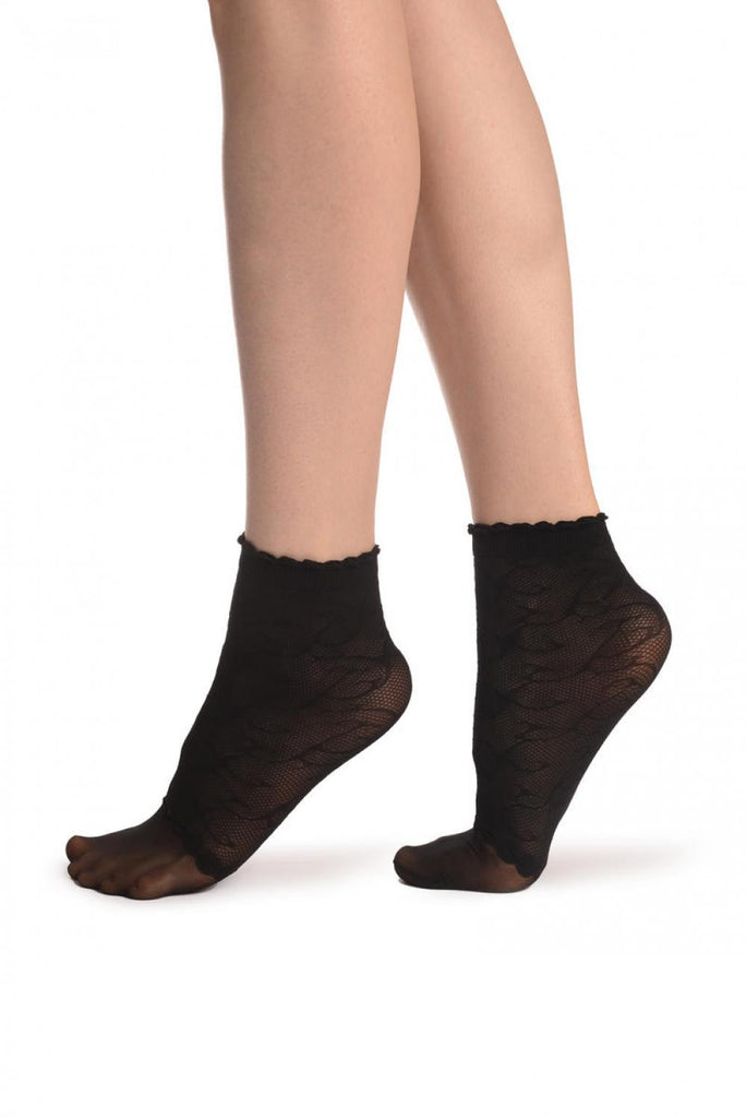 Liss Kiss Black Patterned Mesh & Sheer Toes Socks Ankle High - Socks