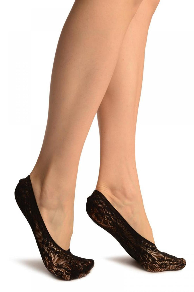 Liss Kiss Black Pearls & Flowers Lace Footies - Footsies Socks