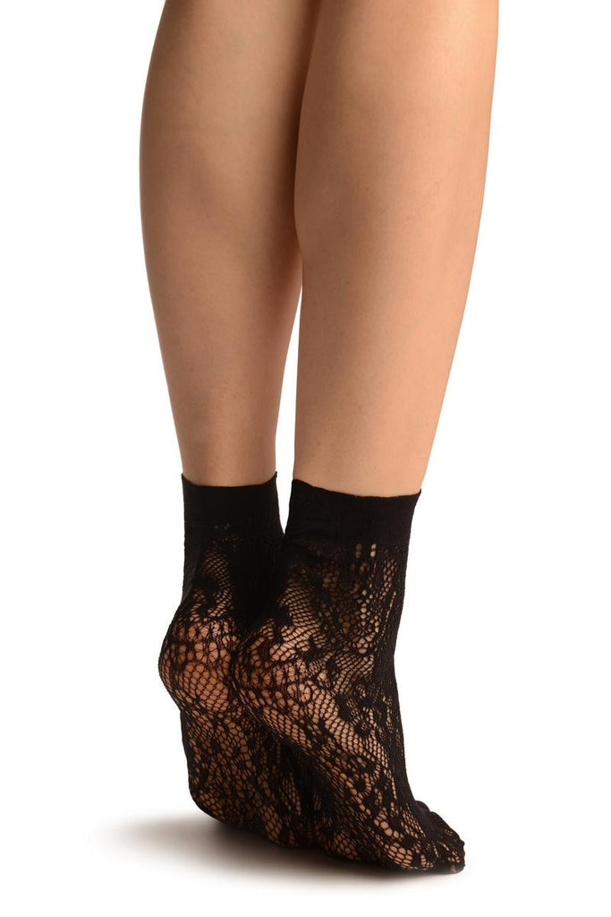 Liss Kiss Black Pearls & Flowers Lace Socks Ankle High - Socks