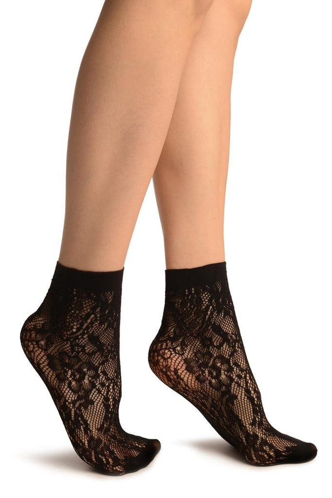 liss kiss Black Pearls & Flowers Lace Socks Ankle High - Socks