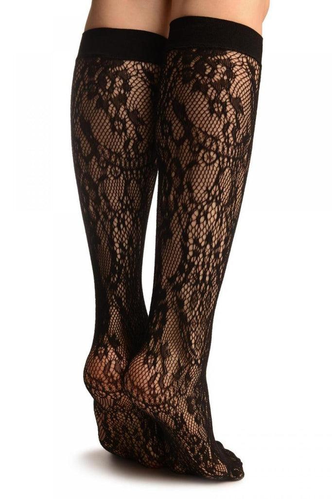 Liss Kiss Black Pearls & Flowers Lace Socks Knee High - Socks
