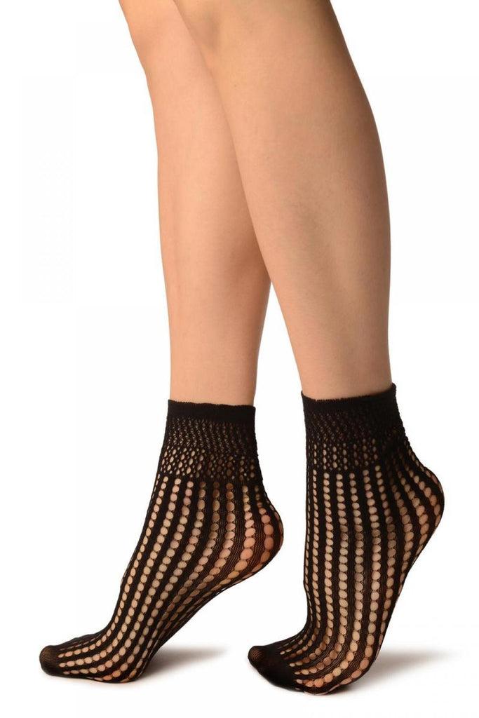Liss Kiss Black Pearly Stripes Mesh Socks Ankle High - Socks