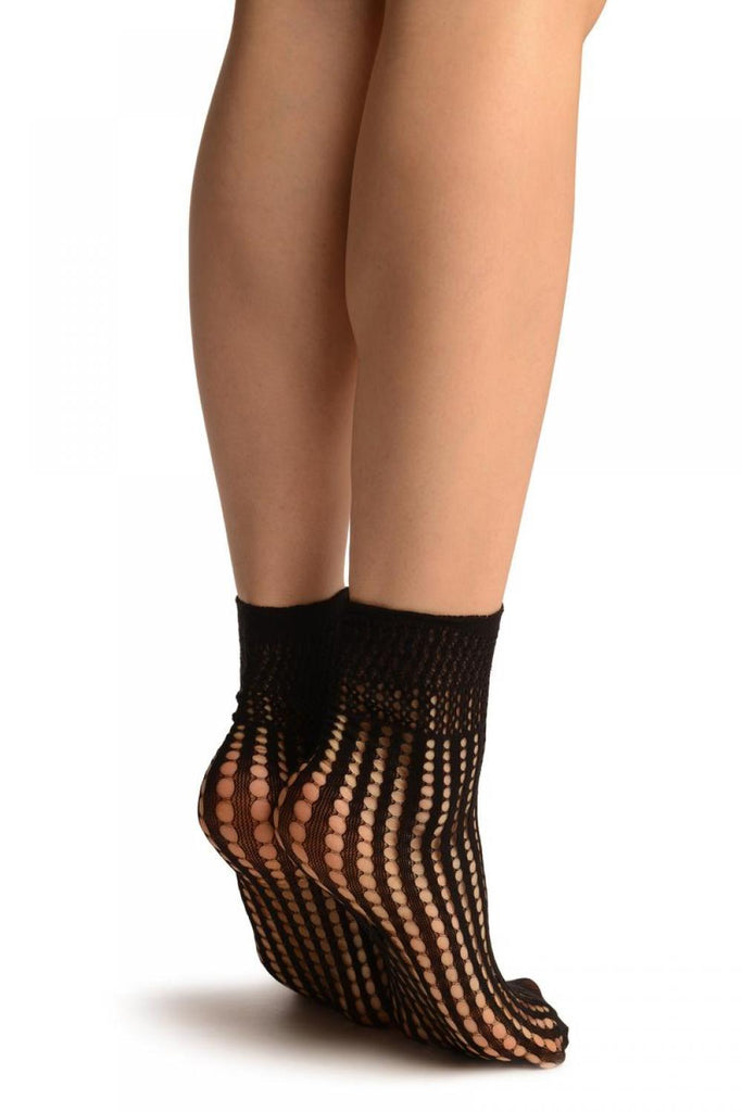 Liss Kiss Black Pearly Stripes Mesh Socks Ankle High - Socks