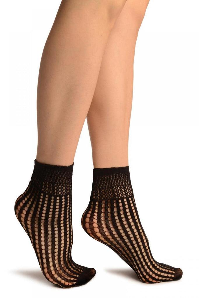liss kiss Black Pearly Stripes Mesh Socks Ankle High - Socks