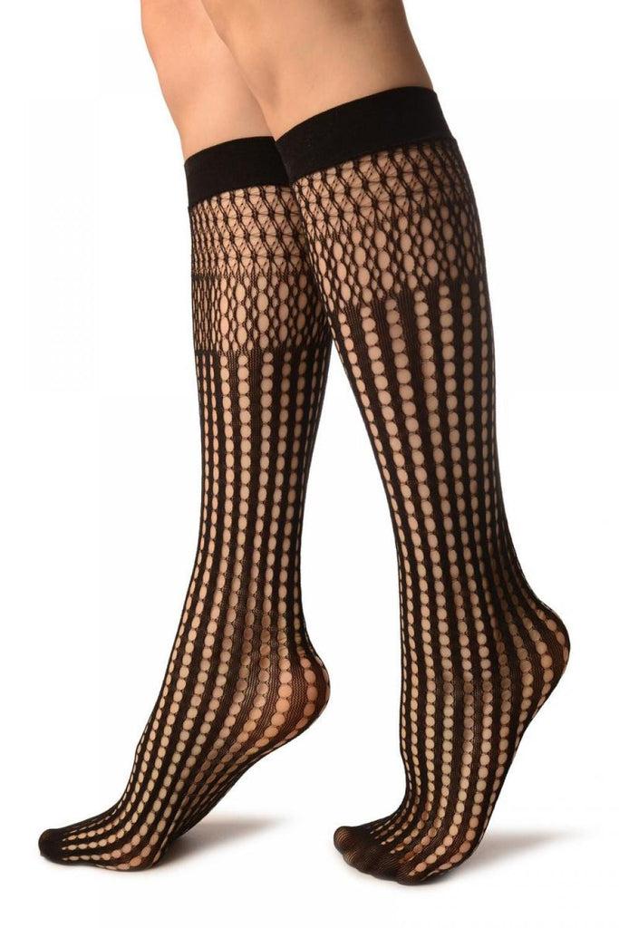 Liss Kiss Black Pearly Stripes Mesh Socks Knee High - Socks