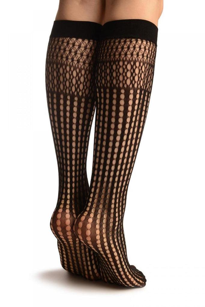 Liss Kiss Black Pearly Stripes Mesh Socks Knee High - Socks